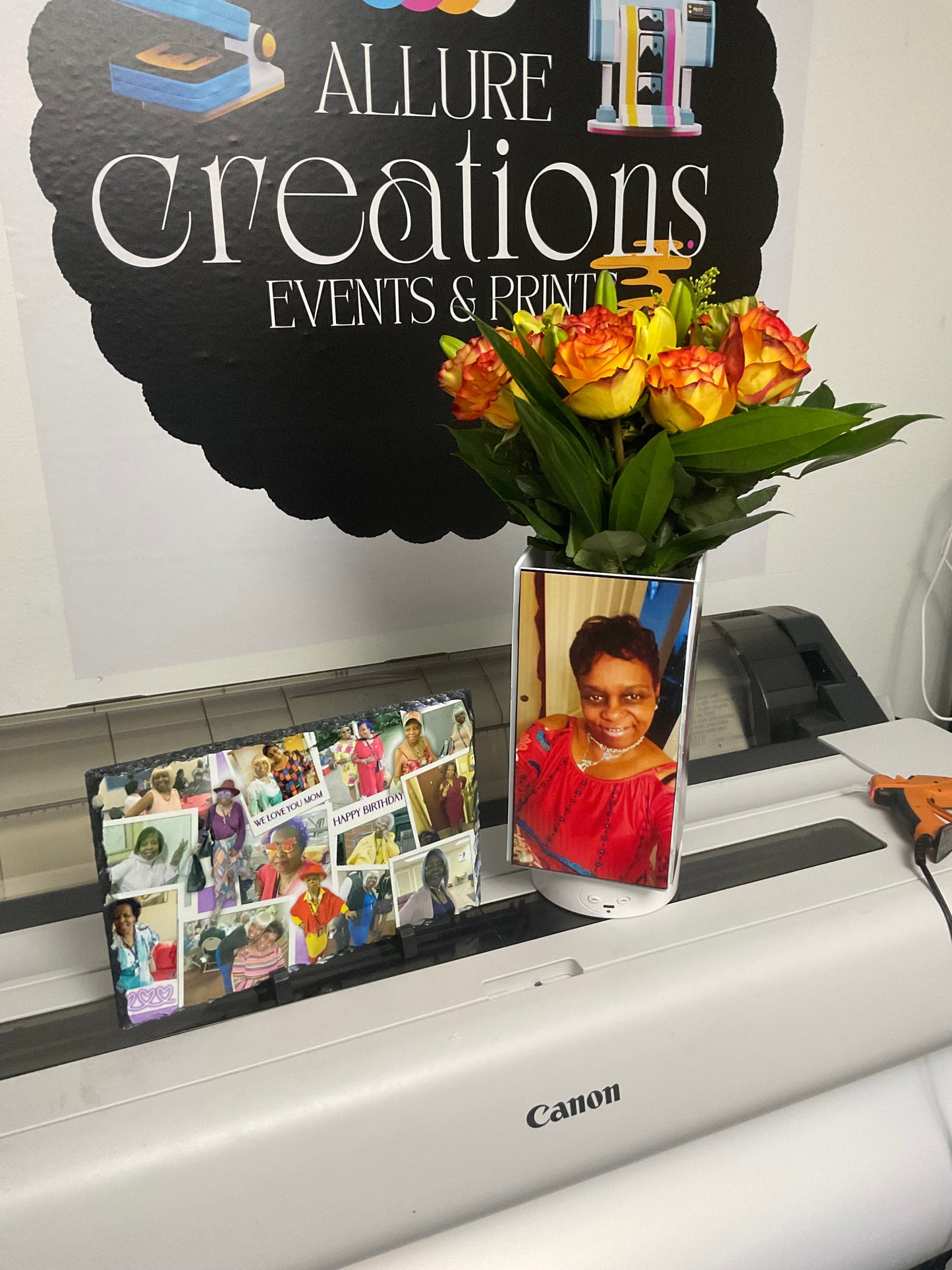 Flower Bouquet Box with Slate Rock Photo Frame