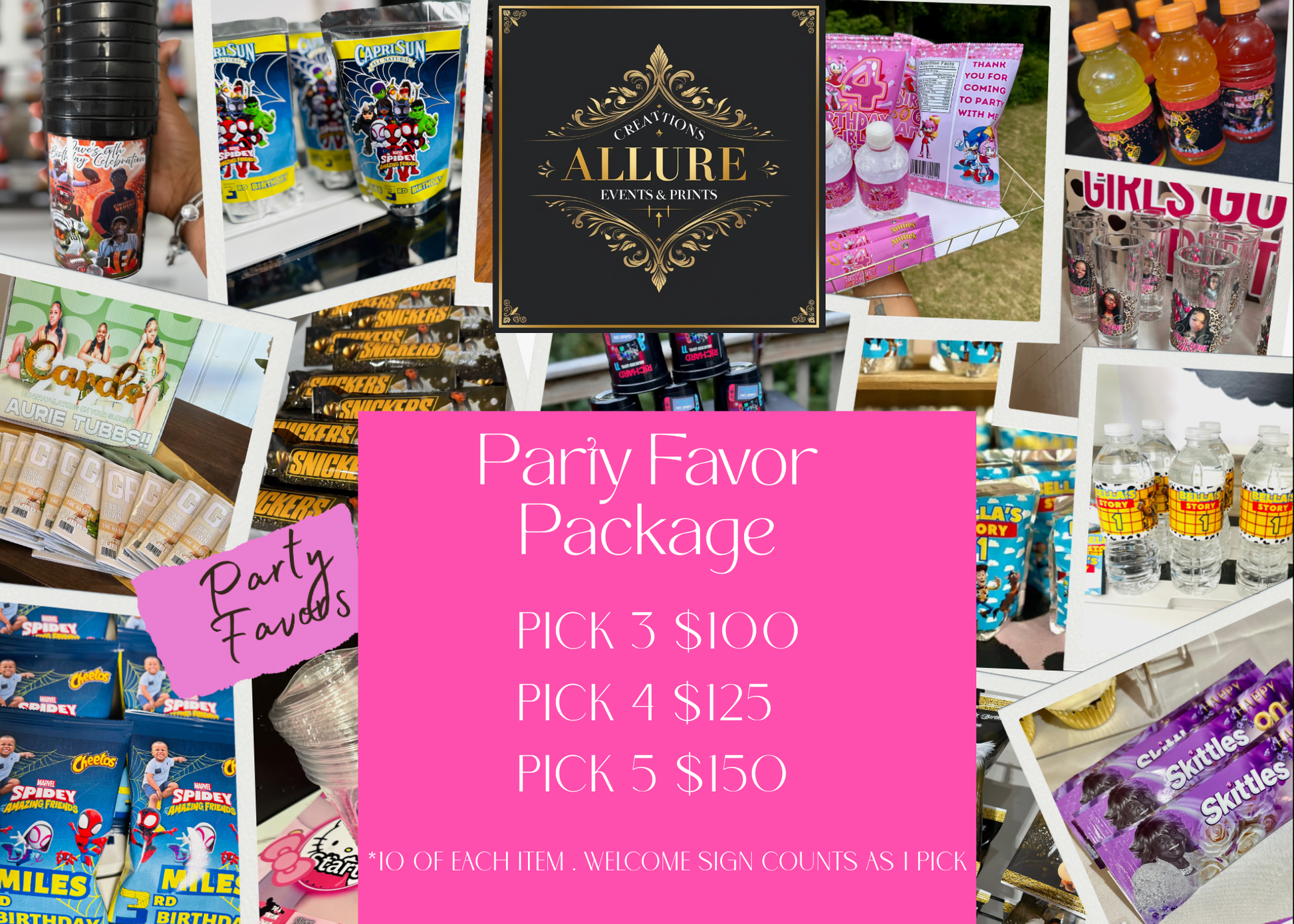 custom party favor packages, party favors for adults and kids
