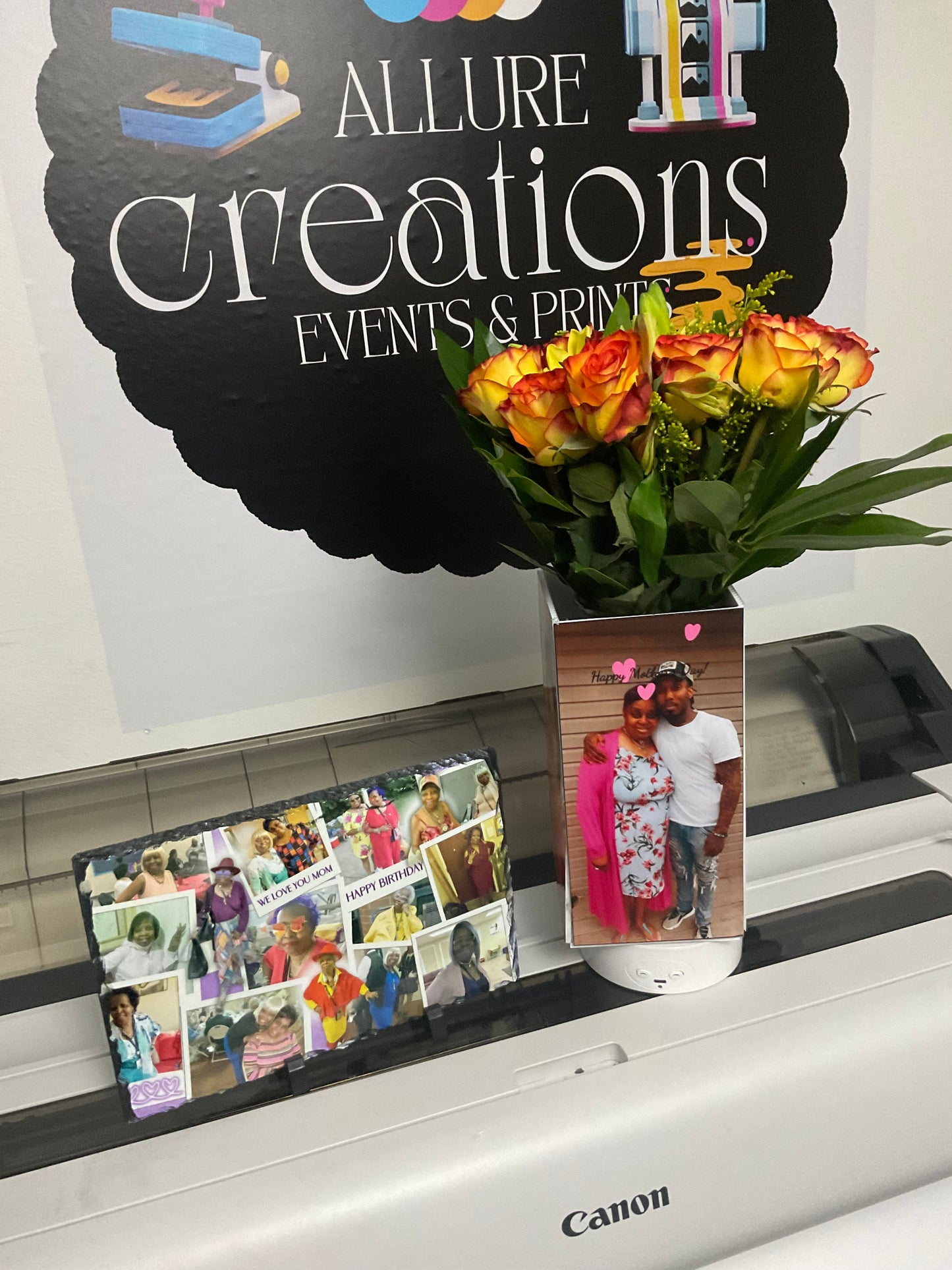 Flower Bouquet Box with Slate Rock Photo Frame